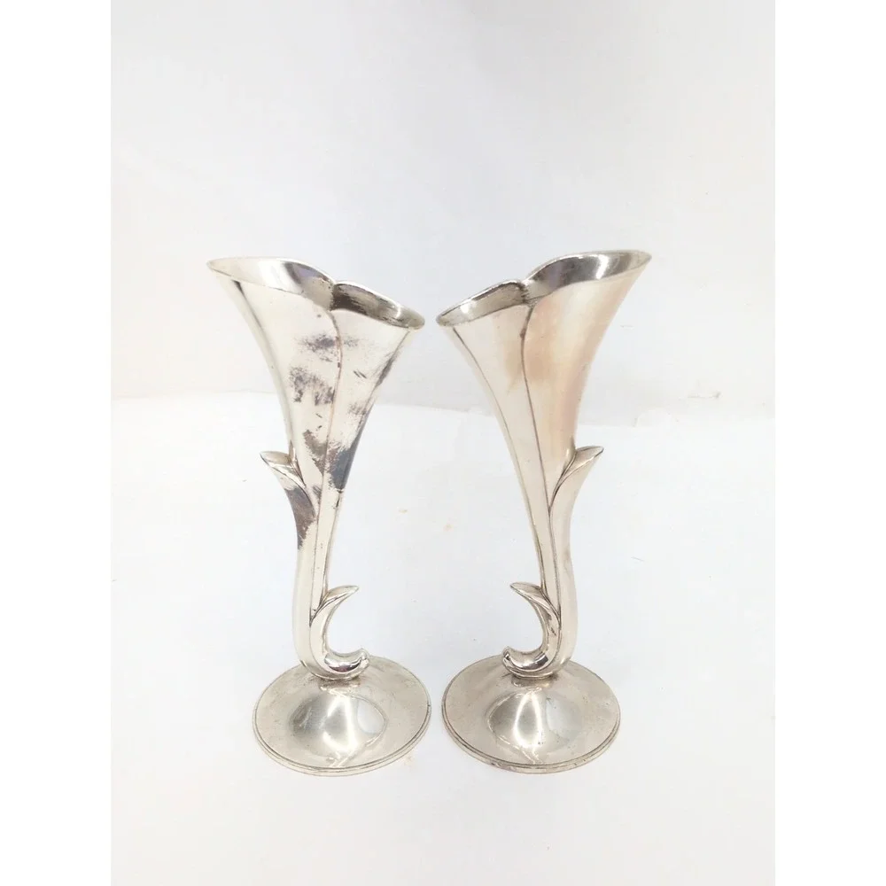 Pair Of Vintage Art Nouveau Godinger Silver Plated Bud Vase 7.5